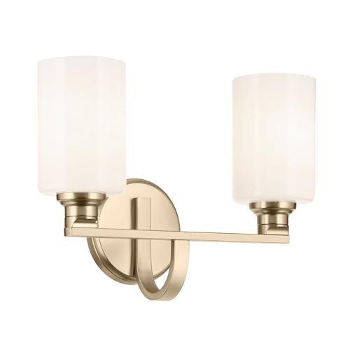 Image of Kichler Gioe 14.25 inch 2-Light Bathroom Vanity Light Fixture with Opal Glass in Champagne Bronze, Damp Rated for Bathroom, Powder Room, Over Mirror (14.25 inch W x 10.5 inch H), 55225CPZ