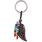 KYEYGWO Healing Crystal Angel Wing Keyring for Men Women, 7 Chakra Stone Keyring Decorative Healing Stone Wing Pocket Pendant Lucky Charm Pendant for Lanyard, Dragon Bloodstone