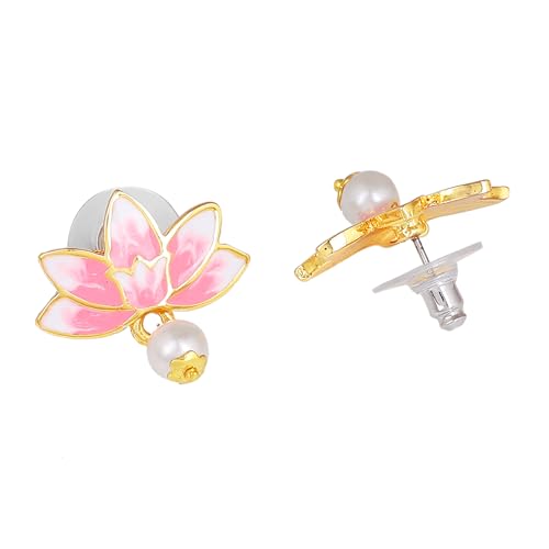 Pink Enamel Lotus Ethnic Pearl Necklace Set