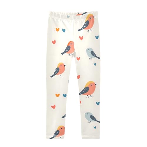 Cute Bird Heart Girls Leggings Ultra Soft Compression Yoga Gym Pants for Kids 4-10T