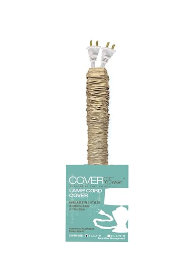 Image of Dk Tan /Camel COVEREase Lamp Cord Cover 9 ft Faux Silk Fabric Cover - Cable Sleeve, Wire Cover, Cord Hider for Cable Management for Electrical Lighting Fixtures (1 Pack)
