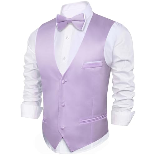 Image of Barry.Wang Mens Suit Vest Bow Tie Set 4PCS Formal V-neck Slim Fit Casual Solid Color Waistcoat Wedding Party Tuxedo