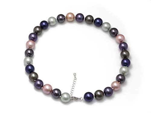 Preisvergleich Produktbild Schmuckwilly Muschelkernperlen Perlenkette Perlen Collier - Muschelkernperlenkette Halskette multifarbig Hochwertige 45cm 14mm mk14mm126-45