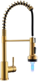 Gold led GIMILI Kitchen Faucet with Pull Down Sprayer High Arc Single Handle Spring Kitchen Sink FaucetCommercial Modern rv Stainless Steel Kitchen Faucets, Grifos De Cocina