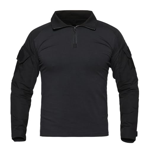 Taktische Airsoft Tarnanzug Herren Paintball Combat Shirt Hose Sets Langärmlige Militär Anzug Outdoor Camouflage Jagdbekleidung BDU Uniform (Schwarz, XL)