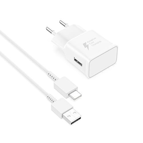 Cargador rápido USB Samsung, para Samsung Galaxy A12 A13 A14 M13 M12 A22 A51 A52 A53 A54 5G A23 A33 A34 A05S, S20 S10 S10+ S9 S8 Note 10 9 8, Cargador rápido Original + Cable Type-C de 2 m (Blanco)