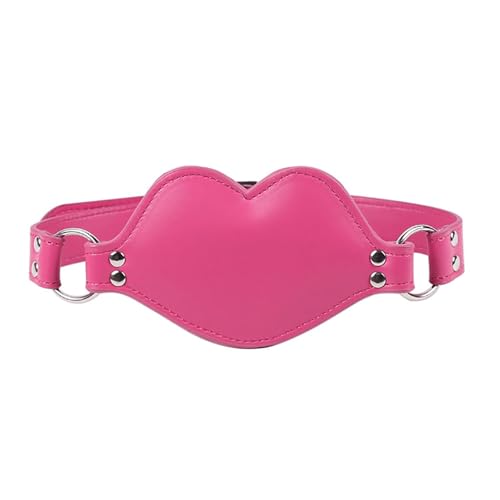 Kutocesy Mundknebel with Silicone Dildo Adjustable Leder Rosa Lippenform Ballgag Strap Lockable SM Bondage Set Erotic Sex Toy for Adults