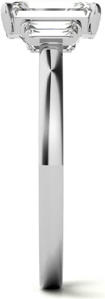 10K Solid White Gold Handmade Engagement Rings, 3.0 CT Emerald Cut Moissanite Diamond, Solitaire Wedding/Bridal Rings Set, Emerald & Sapphire 3 Stone, Size 3-12