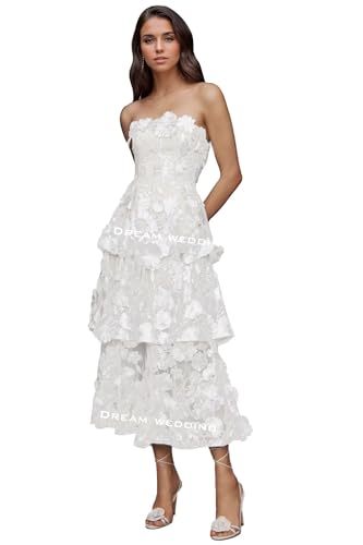 Women's 3D Floral Prom Dresses Sweetheart Strapless Tiered Formal Party Gowns A-Line Long for Wedding Guest DR0738