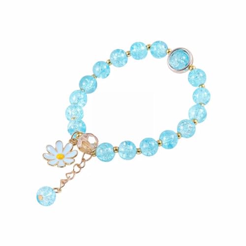 Image of El Regalo 1 PC Dailsy Flower Sparkly Crystal Beads Tassel Bracelet for Girls /Teens /Women- Cute Crackle Beads Daisy Flower Stretch Bracelet