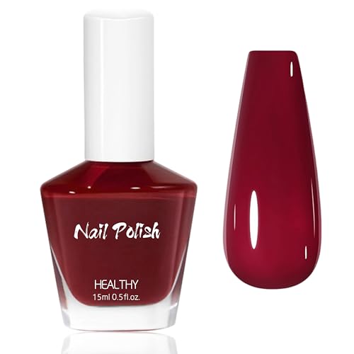 Smalto per unghie per vino rosso, 15 ml, lucido, ad asciugatura rapida e a lunga durata, non tossico, effetto naturale, senza lampada UV, glitter rosso intenso, per manicure fai da te a casa (bordeaux