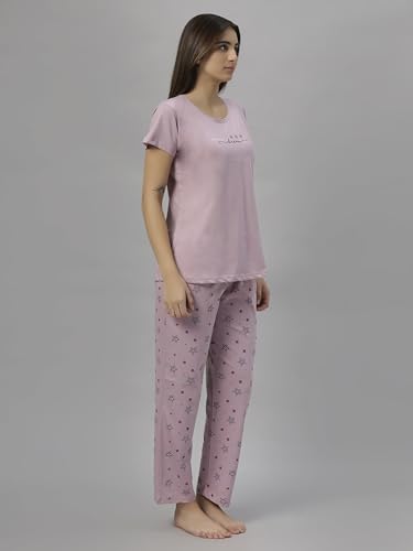 Image of DZZO Women's Cotton Printed Night Suit Set of T-Shirt & Pyjama, Night wear Dress, Relaxed wear for Women /Girls