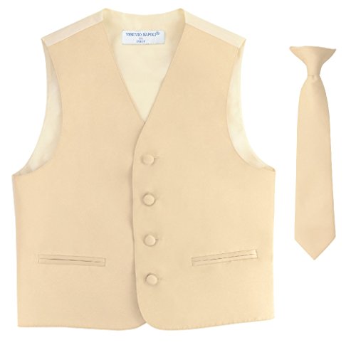 Image of Vesuvio Napoli BOY'S Dress Vest & NeckTie Solid LIGHT BROWN Color Neck Tie Set size 6