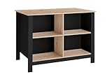 Kochinsel Sugar Moderne Kücheninsel mit 124 cm Breite, 90 cm Höhe, 75 cm Tiefe, 4 offenen Fächern, FSC-zertifiziert,16 mm starker Arbeitsplatte in Artisan, Melaminbeschichtung, Farbe Schwarz/Artisan