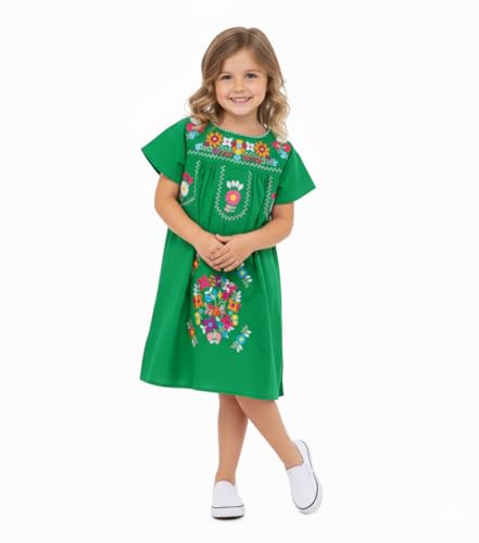 Vestido tradicional mexicano de algodón para niña talla 2-14 color azul marino 2