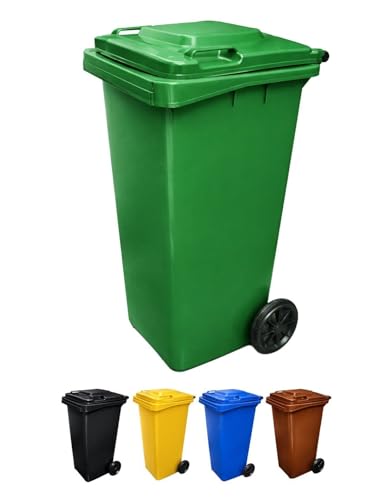 JARDIN202   Contenedor de Basura Reciclables de Colores con Ruedas y Mango Antideslizantes | 120L, 240L, 360L, 800L y 1100L | 120 L (Verde)