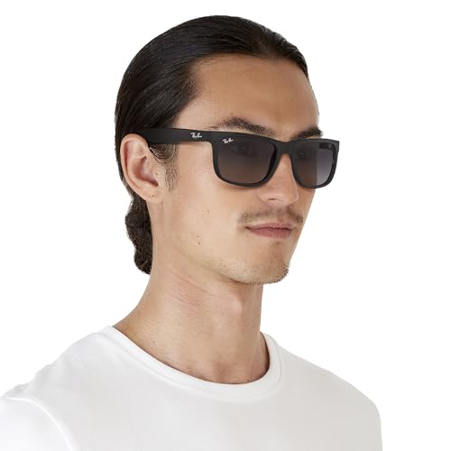 Image of Ray-Ban Unisex RB4165 Justin Rectangular Sunglasses, Rubber Black /Light Grey Gradient Dark Grey, 55 mm
