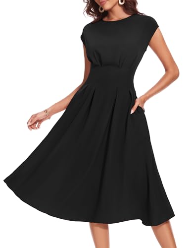 Wedtrend 1940s Dresses for Women 50s Cocktail Dresses Vintage Swing Dress Cap Sleeve Rockabilly Retro Dresses Midi A line Dress RWTP30012BlackS