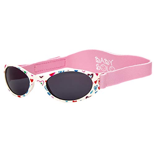 Baby Solo Original Baby Sunglasses Safe, Soft, & Adorable Durable Case Included (0-36 Months, Cutie Pink Heart Frame w/Solid Black Lens)