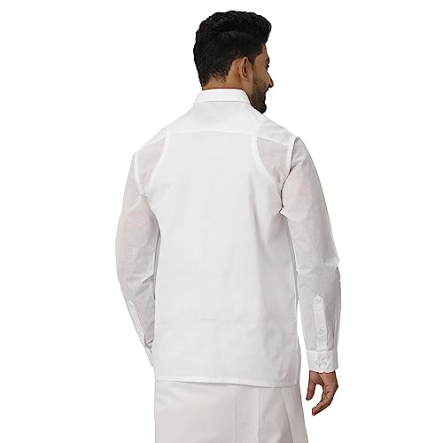 Image of RAMRAJ COTTON Mens White Cotton Rich Solid Full Sleeve Shirt