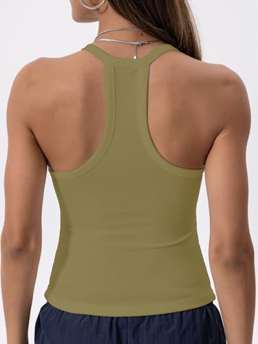 Image of Danysu V Neck Racer Back Tank Top for Women Padded Ribbed Long Tank Fitted Basic Cami Tops