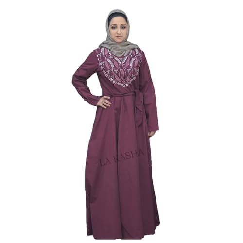 Robe longue brodée pour soirée chic LA KASHA avec hijab gris inclus