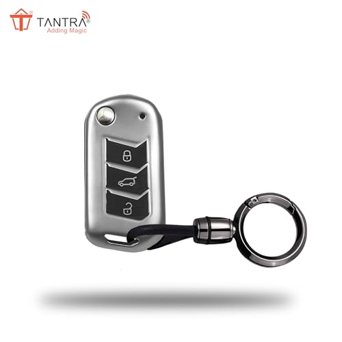 Image of SIAGO TPU Key Cover and Round Keychain Compatible for Mahindra Scorpio 2019+| Bolero 2020+ XUV 300 | Marazzo | XUV 700 | XUV 400 ev | Bolero | Thar 2020+ 3 Button Flip Key (Grey)