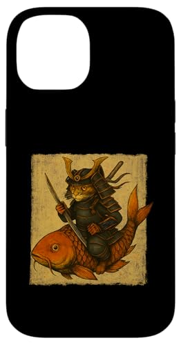 日本の猫乗りの鯉魚 浮世絵 侍 木版画 スマホケース iPhone 14 用