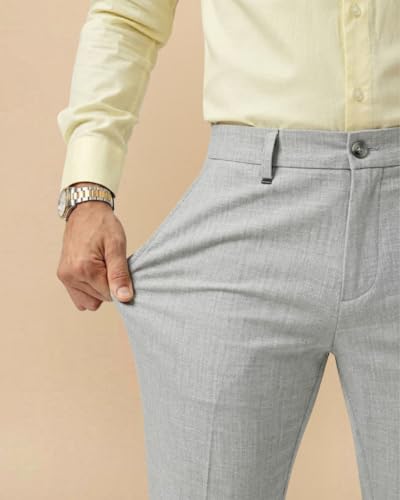 Image of SaintX Men's Premium 4-Way Solid-Stretchable Formal Pants | Performance Grade Pro Weave Anti-Wrinkle Fabric | Slim Fit Trouser | Shirt Gripping Expandable Waistband | Executive Office Wear (ST02)