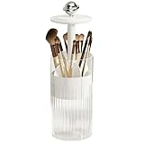 Kosmetik Organizer mit Deckel, 4 Fächern Kristall Makeup Pinsel Halter für Eyeliners Lippenstift Wimperntusche, Schminkaufbewahrung für Badezimmer Schlafzimmer Waschtische Büro Schreibtisch Weiß