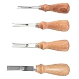 yeeplant Leder Schälmesser Set, 4-teilig, Edelstahlklingen, Kantenschräge, Holzgriff