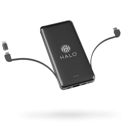 Halo 10K mAh Power Bank w/Integrated Cables & Fast Charging - Black