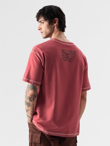 Image of The Souled Store Official Harry Potter: Gryffindor Gang Men and Boys Oversize Fit Half Sleeve Graphic Printed Cotton Maroon Color T-Shirt