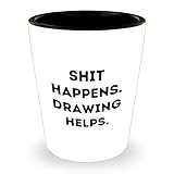 Divertidos vasos de chupito para dibujar regalos de amigos para entusiastas del dibujo en Navidad - Shit Happens. Dibujar ayuda.