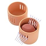 Silicone Makeup Sponge Holder & Travel Case Peach Tan- Brush Bubble fully closed or breathable option for travel or home to keep your makeup sponge cleaner & completely protected, Blender Included