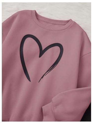 OYOANGLE Girl's Sweatsuit Set 2 Piece Heart Print Long Sleeve Sweatshirts and Joggers Sweatpants Tracksuit3