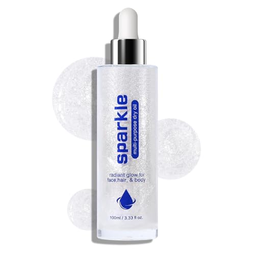 KYDA Body Shimmer Oil, High Gloss Face and Body Luminizer Oil, Face Glitter Lotion Makeup, Long Lasting and Moisturizing Liquid Highlighting Drops for a Radiant Glow- White moonbeam, 3.33 Fl Oz