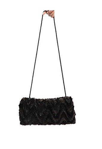 SwirlColor Black Faux Fur Hand Muñecos Handwamer con cordón del cuello, Mujeres Faux Fur Shoulder Bag