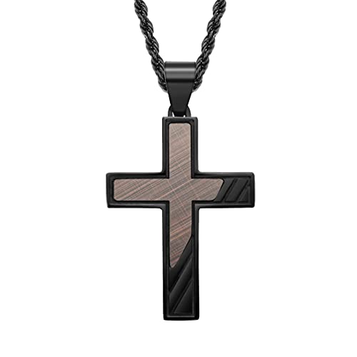 JO WISDOM Black Blue Cross for Men Necklace 316L Stainless Steel Titanium Steel Crucifix Religious Cross Pendant with 24 Inch Pearl Chain 3 MM