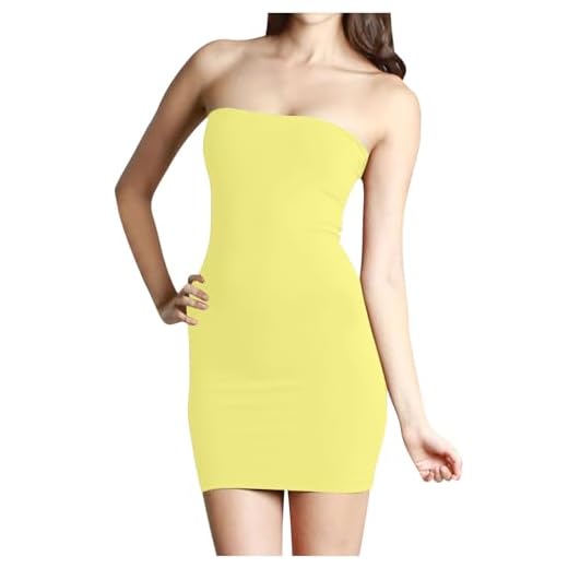 LUSHAasd Bodycon Dresses for Women UK Solid Color Elastic Waisted Strapless Dress Plus Size Tunic Dress Sleeveless Dresses Dailywear Yellow