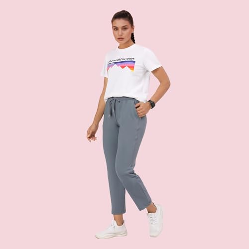 Image of Enamor Mid Rise 7 /8th Length Drawstring Closure Travel Pants for Women - Relaxed Fit, Quick Dry, Antimicrobial - E068