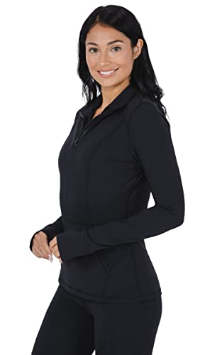 Yogalicious Nude Tech Half Zip Long Sleeve Jacket With Front Pockets - Black - Small #TOP1