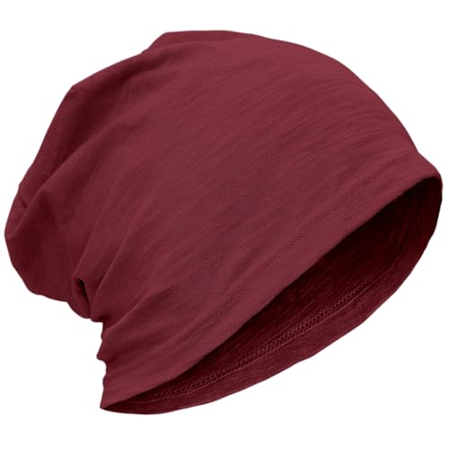 ROYBENS Lightweight 100% Cotton Slouchy Beanie - Thin Breathable Summer Hat for Men Women Chemo Skull Cap Headwear Wine M