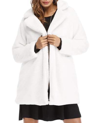 TOPONSKY Faux Fur Coats Fluffy Winter Furry Women Wedding Fuzzy Outwear Collar White L