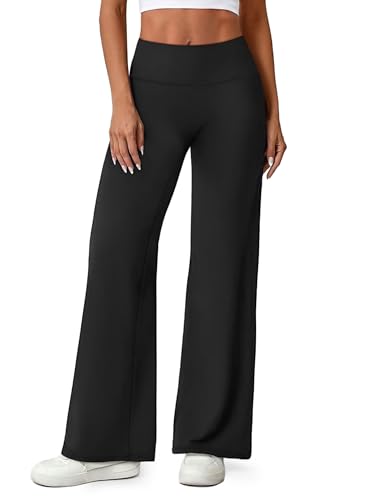 NIASHOT Leggings for Women Tummy Control Straight Leg Wide Leg Yoga Pants Women Seamless Workout Pilates Outfits Fitness Clothing Black Xs