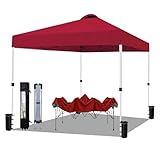 10x10 Pop Up Canopy Tent Waterproof Tent for Outdoor Party Camping Commercial Event Tent, with Wheeled Bag and 4 Sandbags (Red)