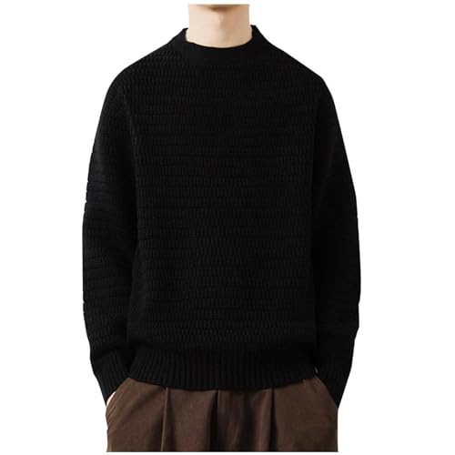 Mens Crewneck Sweater Textured Pullover Sweater Long Sleeve Cable Knit Sweater Casual Ribbed Sweaters Loose Pullover