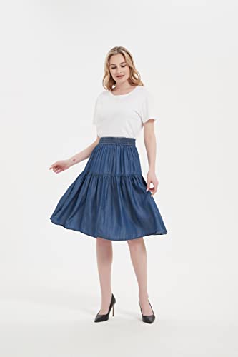 Tronjori Womens A Line Lightweight Tencel Denim Tiered Short Skirt Knee Length4