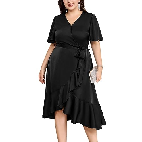 Hanna Nikole Damen Große Größen Midi Satin Cocktailkleid Festliche...