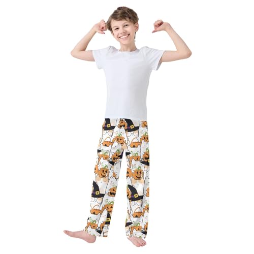 Halloween Cat Boys Long Pants Soft Trousers Elastic Waist Kids Lounge Bottoms with Pockets S-XL2